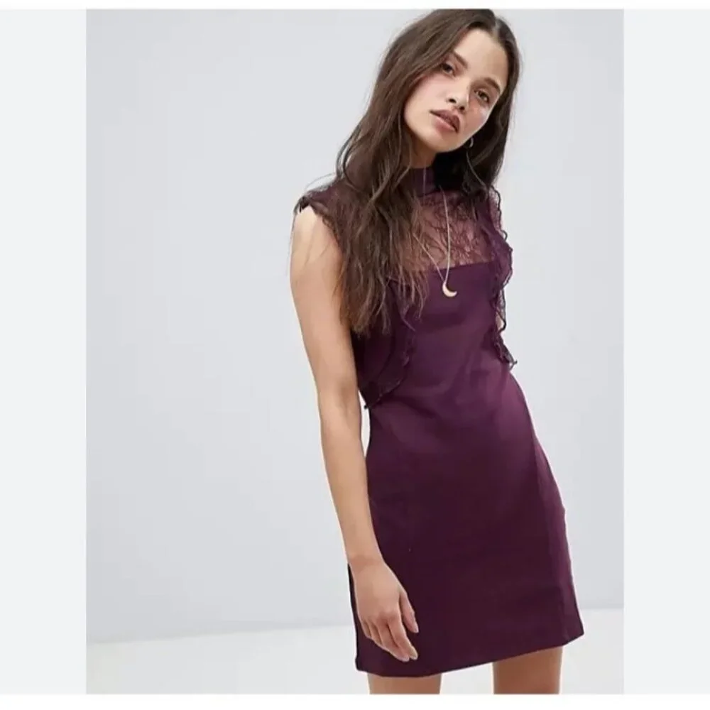 Free People Beaumont Muse Lace Detail Women's Mini Bodycon Dress‎ Size S Purple